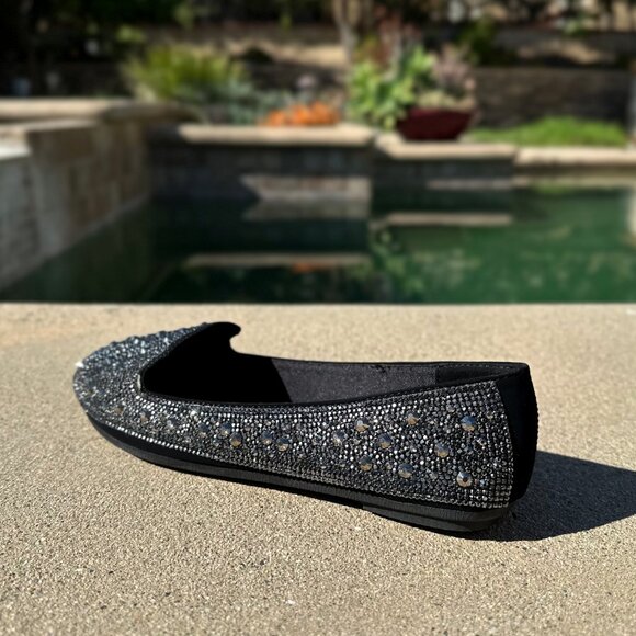 New Pewter Rhinestone Crystal Embellished Loafers Ballet Flat Ballerina Shoes - Picture 5 of 6